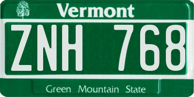 VT license plate ZNH768