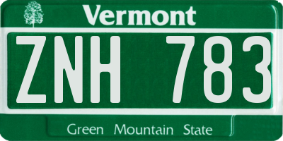 VT license plate ZNH783