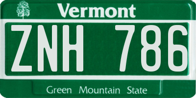 VT license plate ZNH786