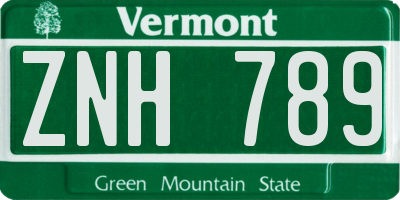 VT license plate ZNH789