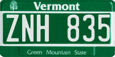 VT license plate ZNH835