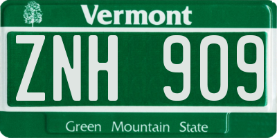VT license plate ZNH909