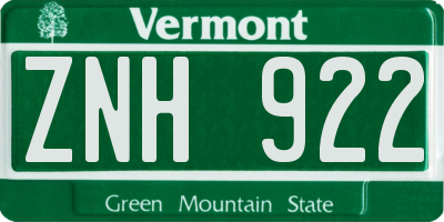 VT license plate ZNH922