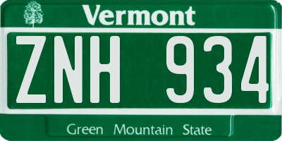 VT license plate ZNH934