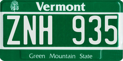 VT license plate ZNH935