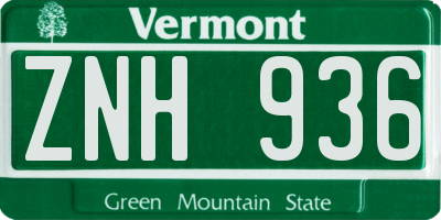 VT license plate ZNH936