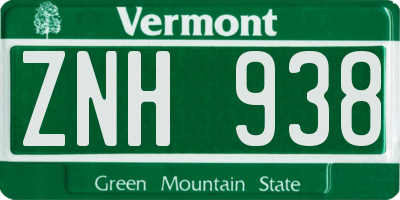 VT license plate ZNH938