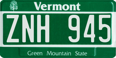 VT license plate ZNH945