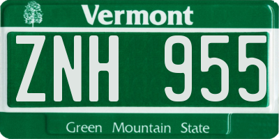 VT license plate ZNH955