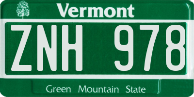 VT license plate ZNH978