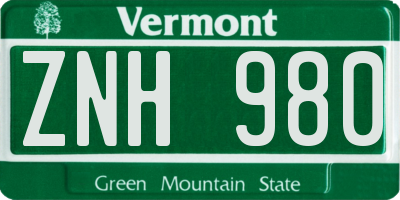 VT license plate ZNH980