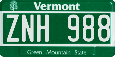 VT license plate ZNH988