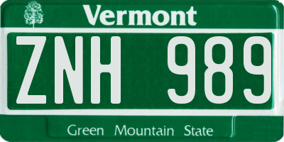 VT license plate ZNH989