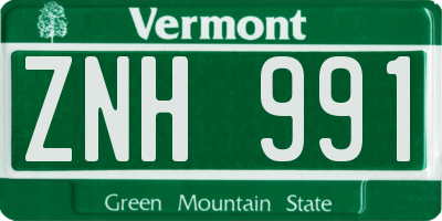 VT license plate ZNH991
