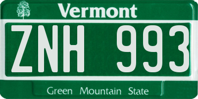 VT license plate ZNH993