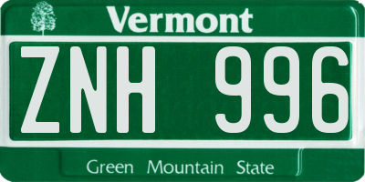 VT license plate ZNH996