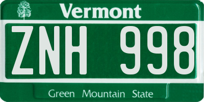 VT license plate ZNH998