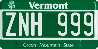 VT license plate ZNH999