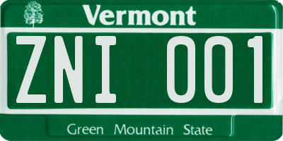 VT license plate ZNI001