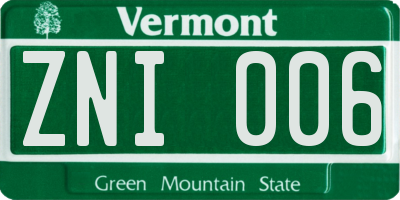 VT license plate ZNI006