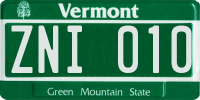 VT license plate ZNI010