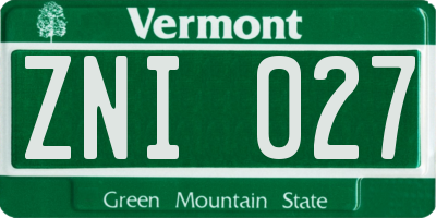 VT license plate ZNI027
