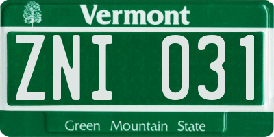 VT license plate ZNI031