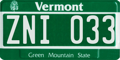 VT license plate ZNI033