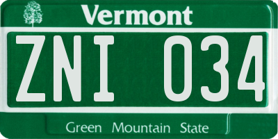 VT license plate ZNI034
