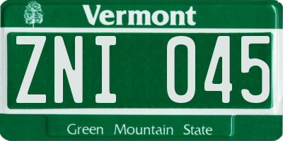 VT license plate ZNI045