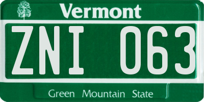 VT license plate ZNI063
