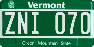 VT license plate ZNI070