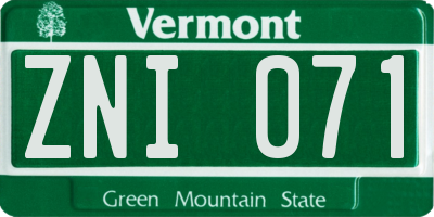 VT license plate ZNI071