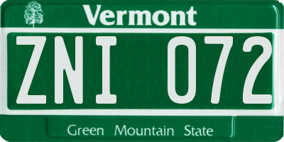 VT license plate ZNI072