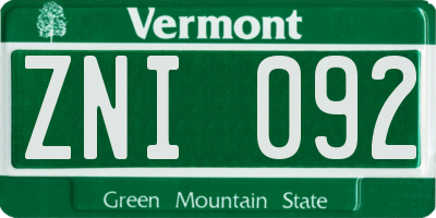 VT license plate ZNI092