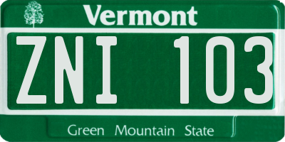 VT license plate ZNI103