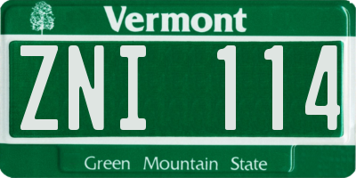 VT license plate ZNI114