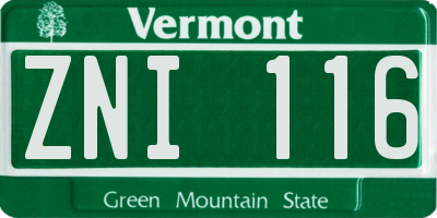VT license plate ZNI116
