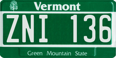 VT license plate ZNI136
