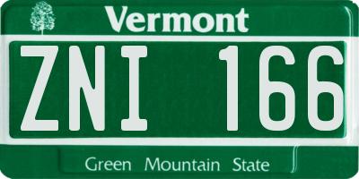VT license plate ZNI166