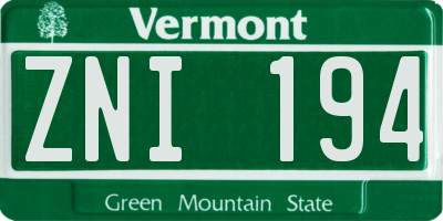 VT license plate ZNI194