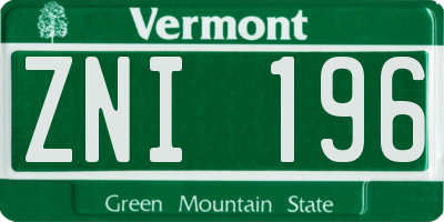 VT license plate ZNI196