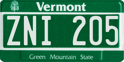 VT license plate ZNI205