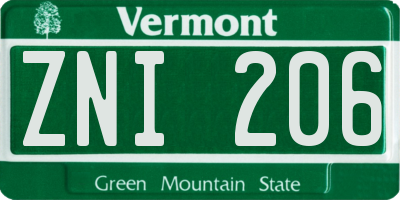 VT license plate ZNI206