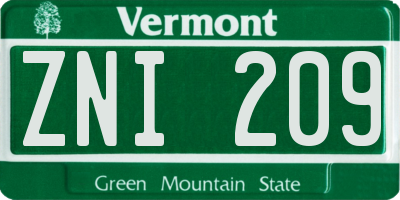VT license plate ZNI209
