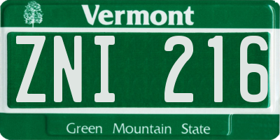 VT license plate ZNI216