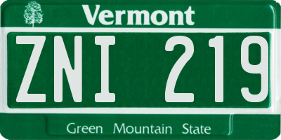 VT license plate ZNI219