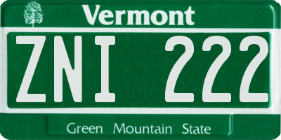 VT license plate ZNI222