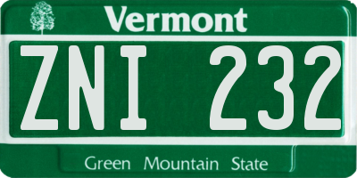 VT license plate ZNI232