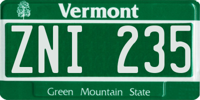 VT license plate ZNI235